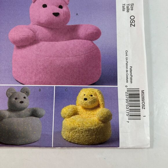 McCalls Crafts Pattern M5289 Toddlers Animal Chairs Kitten Bear Puppy 2006 UNCUT - Picture 4 of 9